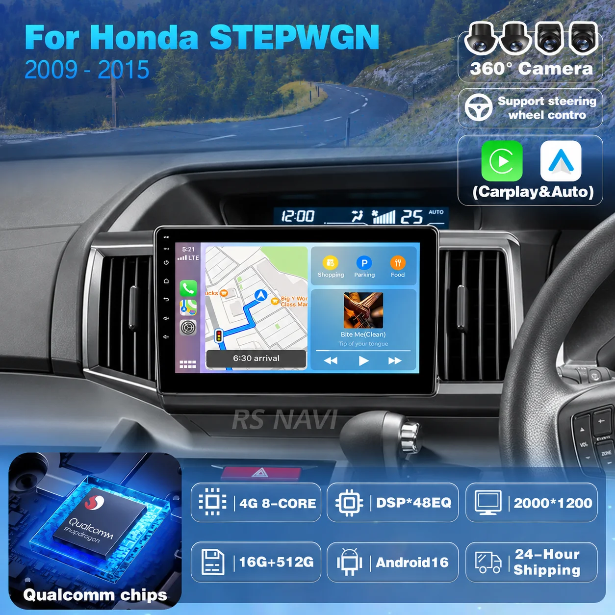 Plug and Play Android 16 Carplay Auto Car Radio DAB+ Multimedia Player For Honda STEPWGN 2009 - 2015 Autoradio GPS Stereo 2din