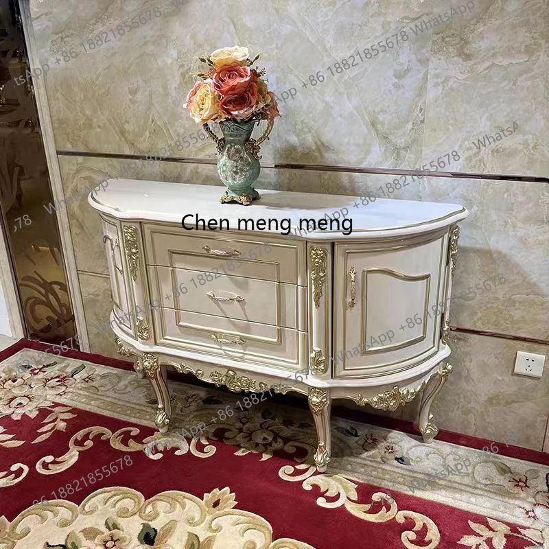 

European solid wood entrance table, American villa neoclassical locker, living room engraved retro dark cabinet