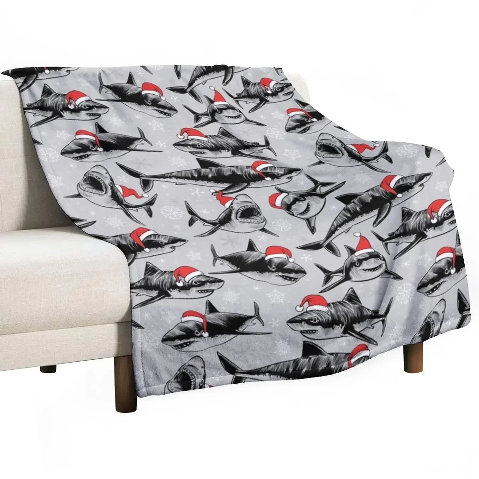 

Santa Sharks Throw Blanket Beautifuls Thin funny gift Loose Blankets