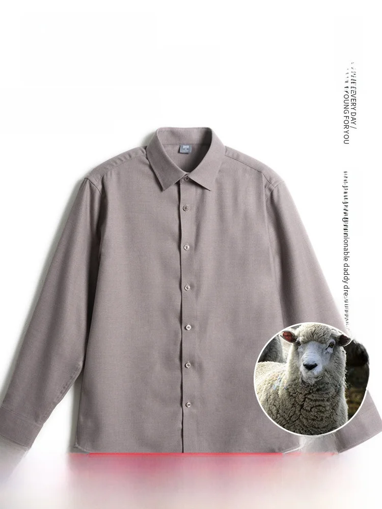 

Loose Fit Men's irt with Wool Anti-Wrinkle for Middle-Aged And ly Spring Autumn Faion Casual Sle Polyester Viscose...