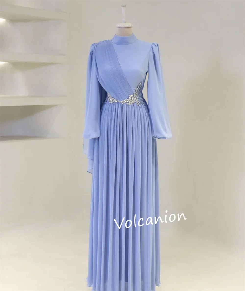 Customized Chiffon Sequined Rhinestone High Collar A-line Long Dresses Bespoke Occasion Classic Elegant Sizes Available