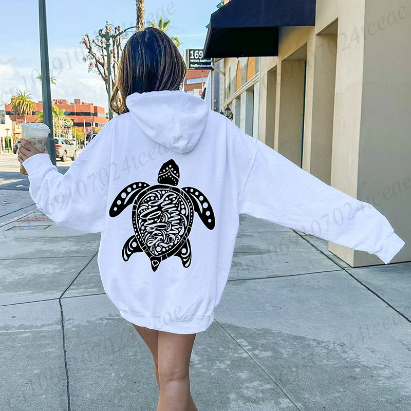 Funny Summer Vibes Sea Turtle Print Women Hoody Hip Hop Soft Hoodies Long Sleeve Pullover Clothes Casual Fleece Woman Streetwear
