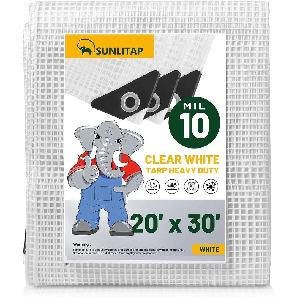 20x30 ft Heavy-Duty 10 Mil Clear Greenhouse Plastic Tarp - UV Resistant for Garden, Plants, Chicken Coop, Outdoor Covers