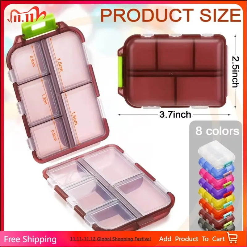 

10 Compartments Travel Pill Organizer Pocket Portable Pill Storage Box Case Daily Pill Container or Purse Fish Oil Medicine