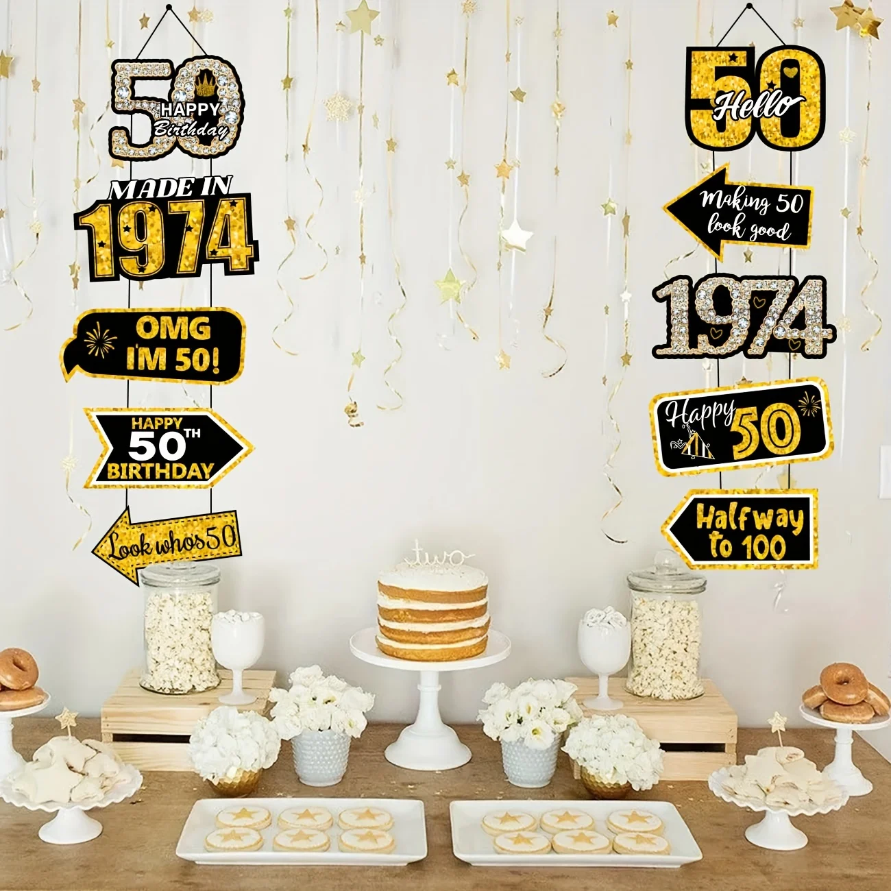 20Pcs 50th Birthday Decorations Black Gold 1974 Party Sign Party Decorations Happy 50th Birthday Party Decorations Signs