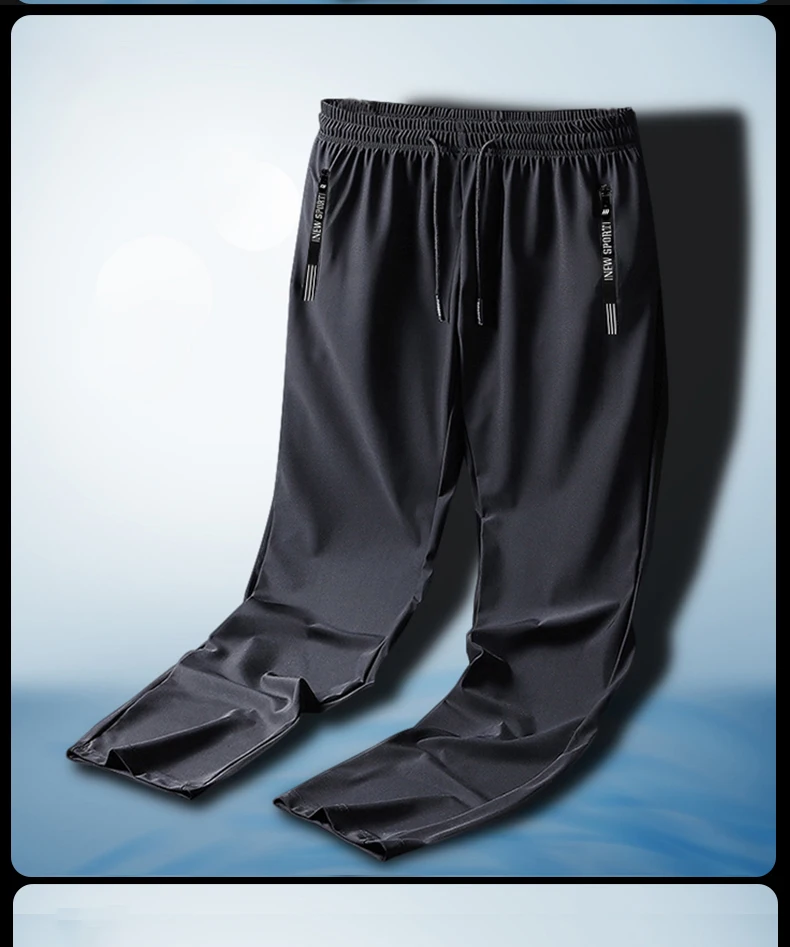 Ice Silk Pants Men Summer Thin Style Sports Quick Dried Straight Leg Draping Wide Leg Pants Casual Trousers Plus Size 6XL7XL 8XL