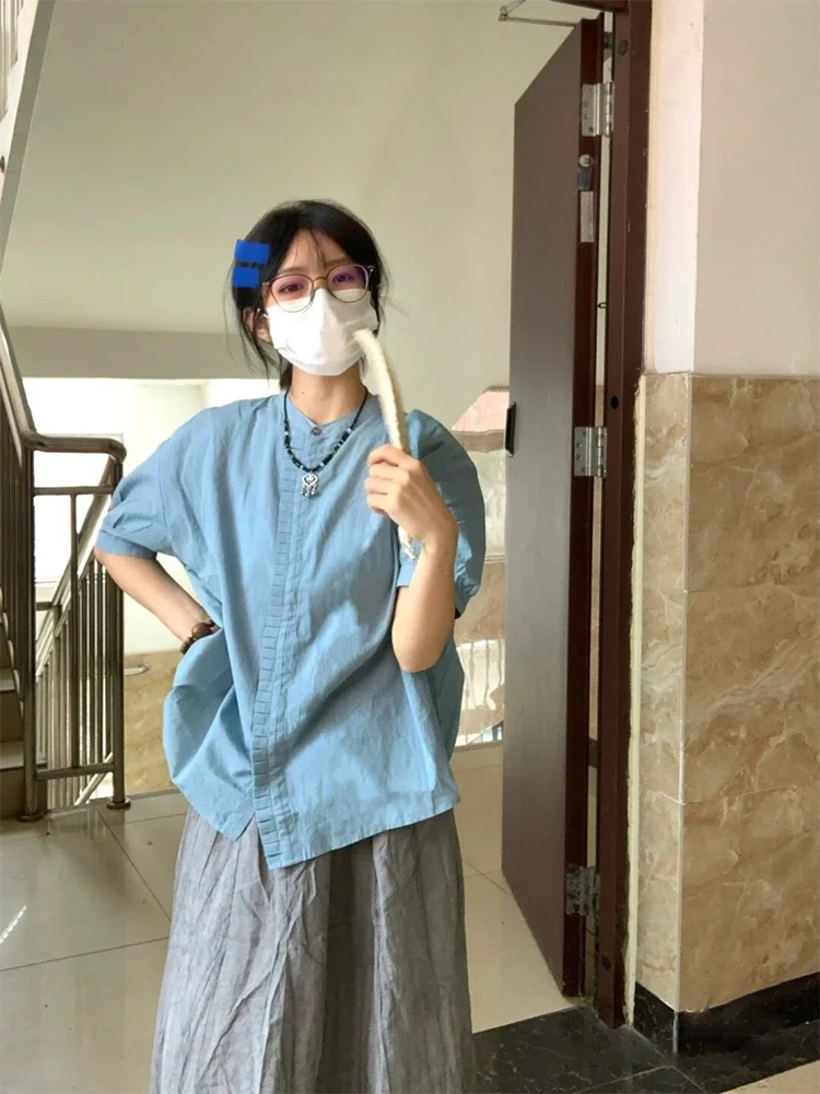 

Ретро Гонконг Sle Loose Fit круглый Ne ort Sve Женский повседневный летний топ Bubble Sve с отделкой из рюшами