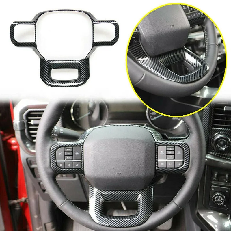 Car Steering Wheel Frame Cover Trim For Ford F150 F-150 2021-2022 ABS Carbon Fiber Interior Decaration Sticker Car Styling