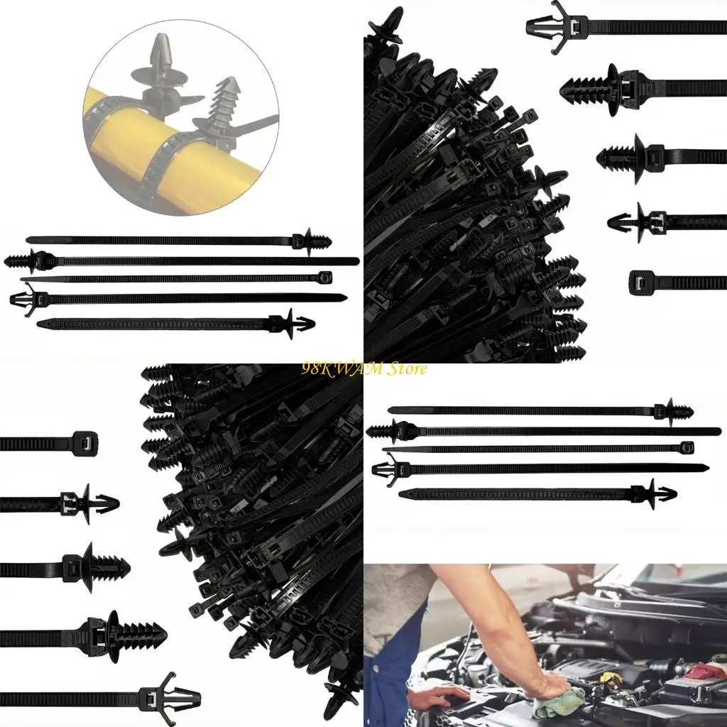 160Pcs Vehicle Wiring Clips Nylon Thread Cable Ties Set For Auto Motorcycle 68UF