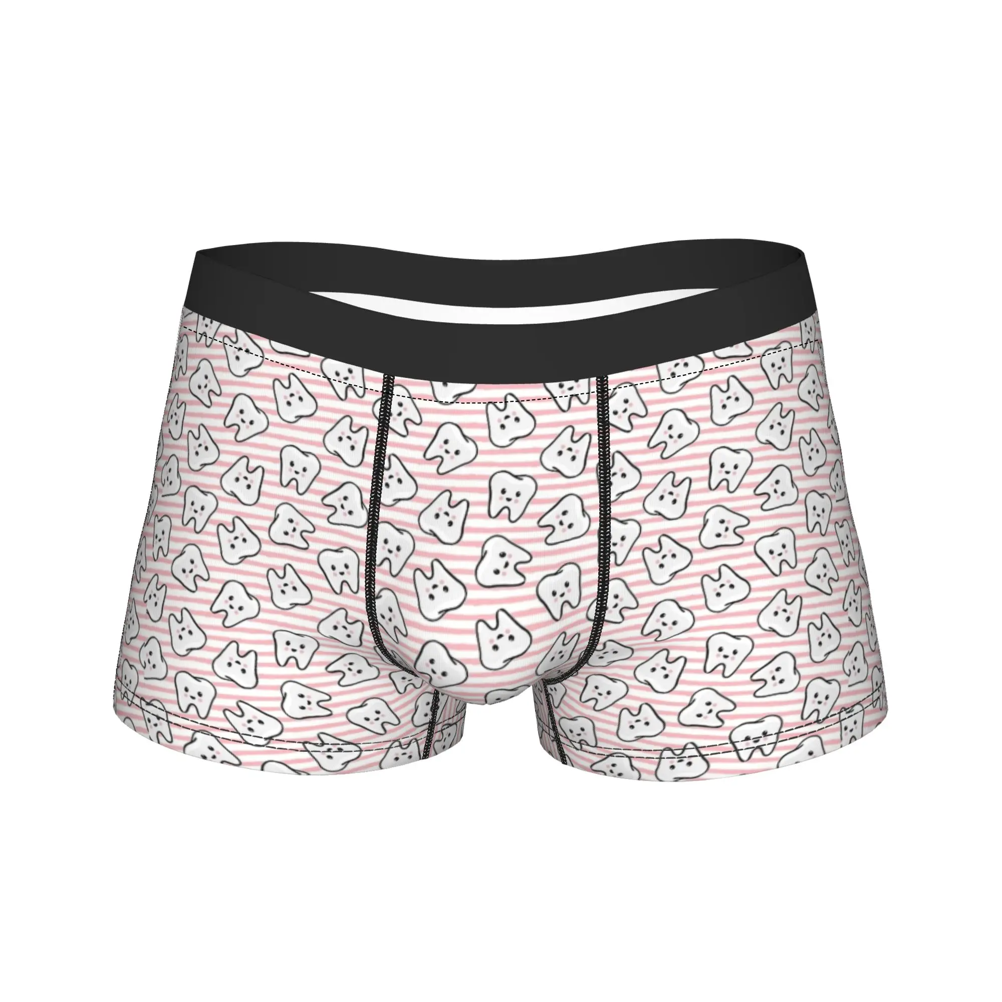 happy teeth on pink stripes Underwear  Breathable Panties Printing Boxer Brief For Male Pouch Plus Size Trunk