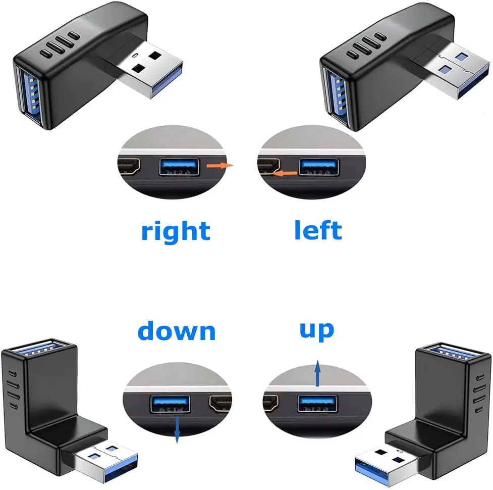 USB 3.0 Male to Female Extension Adapter USB Multiple Direction 90 270 Degree Combo Vertical Up and Down Angle Coupler Connector