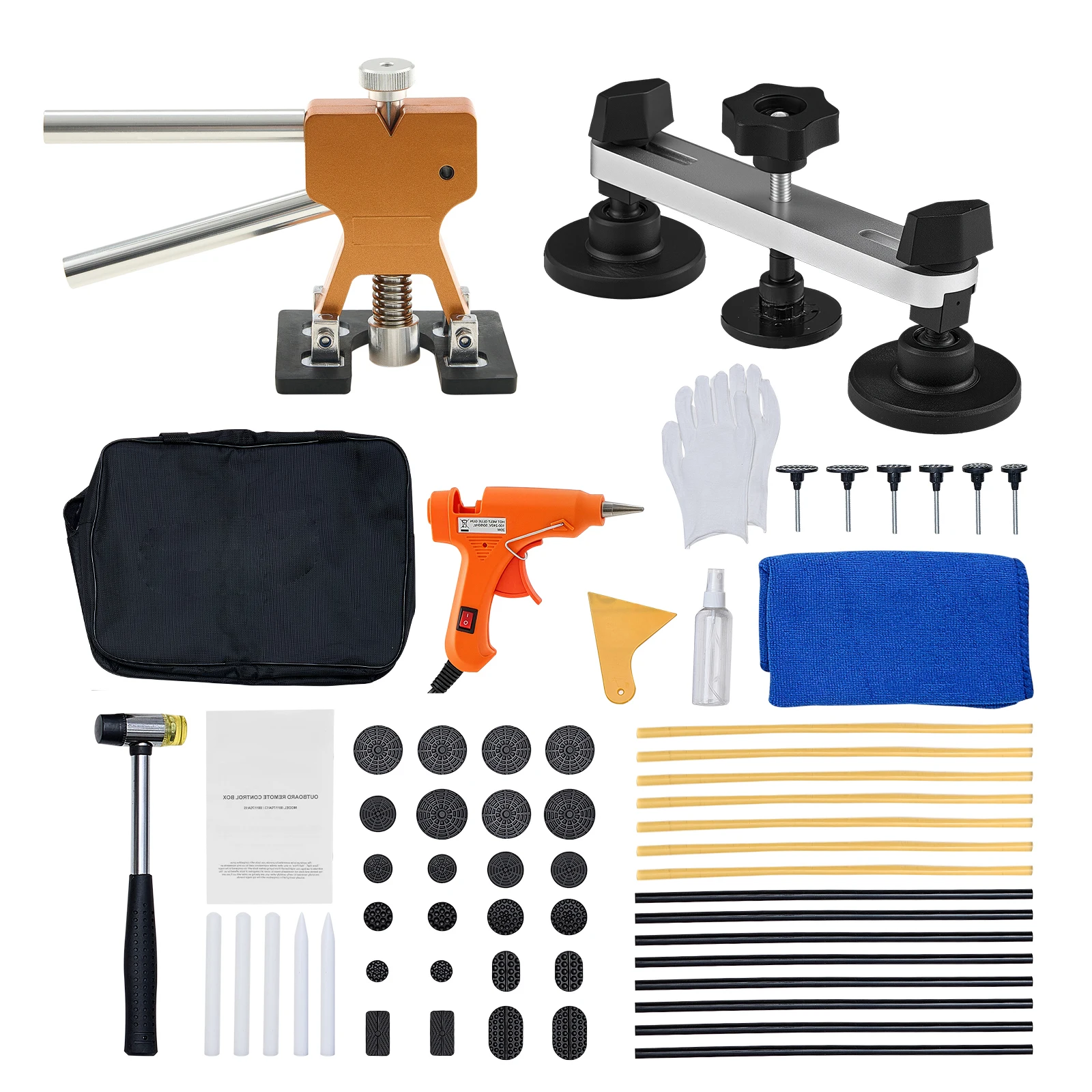 

SucceBuy Dent Puller Kit 60/61 PCS with Golden Lifter Bridge Puller Rubber Hammer Glue Gun for Car Refrigerator Door Ding Repair