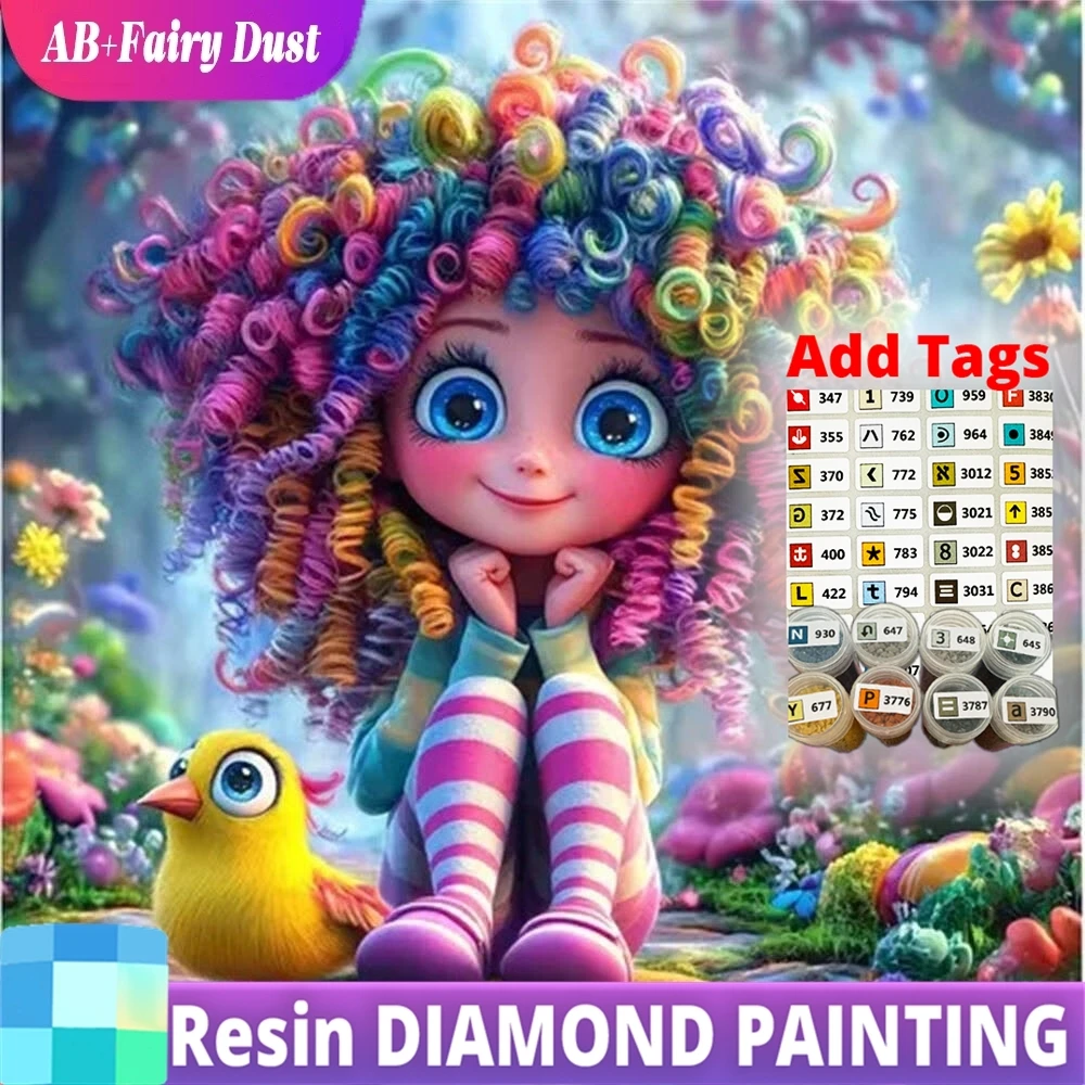 

Новинка: Набор для вышивания и рисования AB Fairy Dust Resin с полной квадратной и круглой алмазной мозаикой, портрет девочки, мультяшный стиль, DIY, вышивка курицы, рукоделие