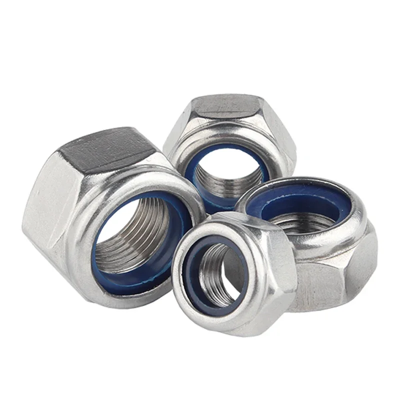 High Quality Hex Nylon Lock Nuts M8 M10 M12 M14 M16 M20 304 Stainless Steel Pitch of Screws 1.0 1.25 1.5mm Left Tooth nut