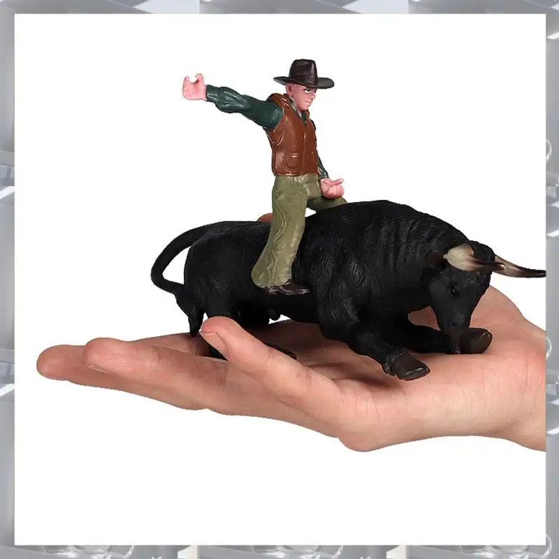 

A84F-2X PVC Model Animal Rodeo Bull With Rider Collectible Static Plastic For Children