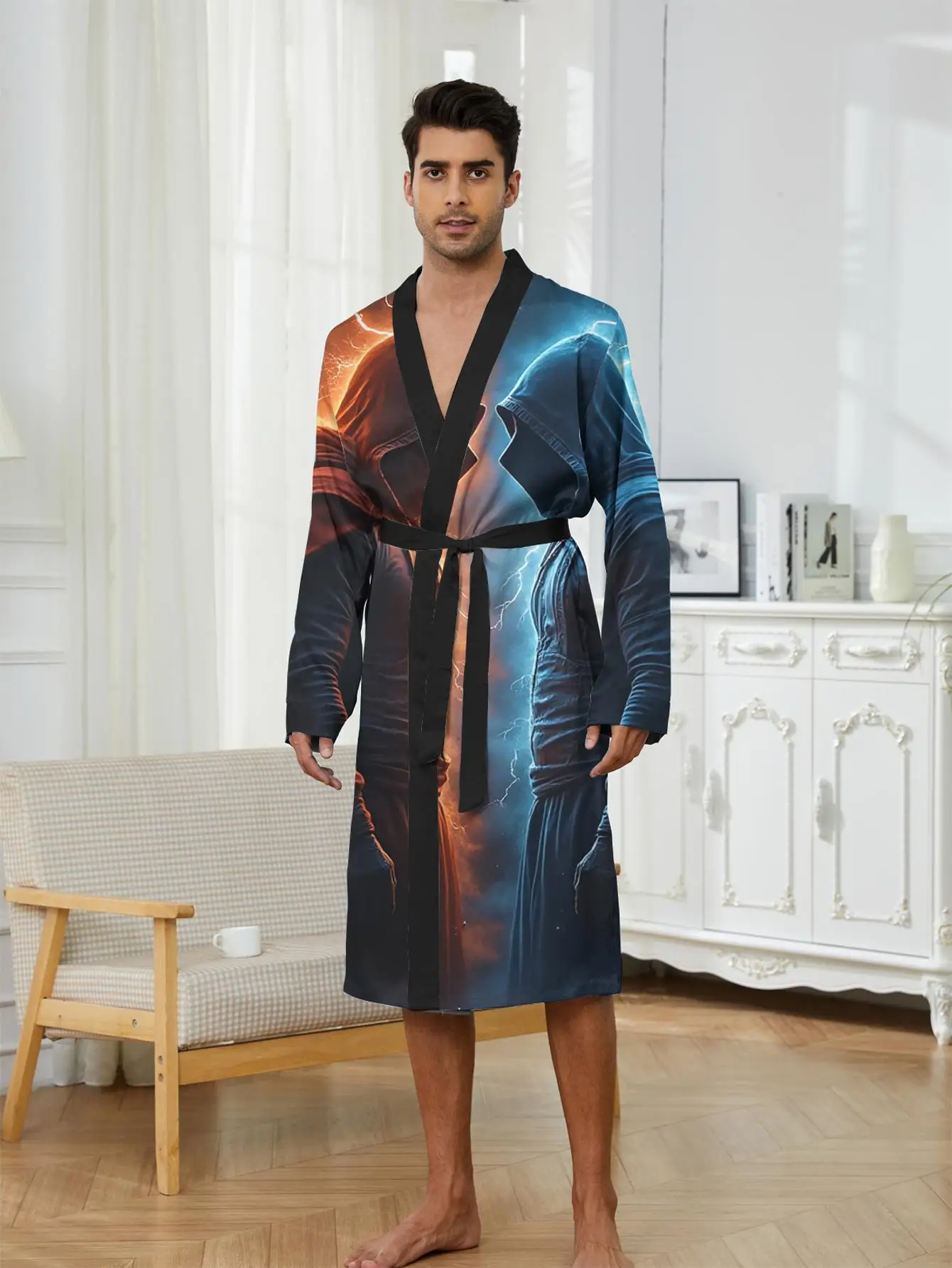 

1pc Men'S Robes 2026 Spring/Summer Robe Polyester Sleepwear Graphic Bathrobe Man Robe Man 3D Printed Nightie for Men