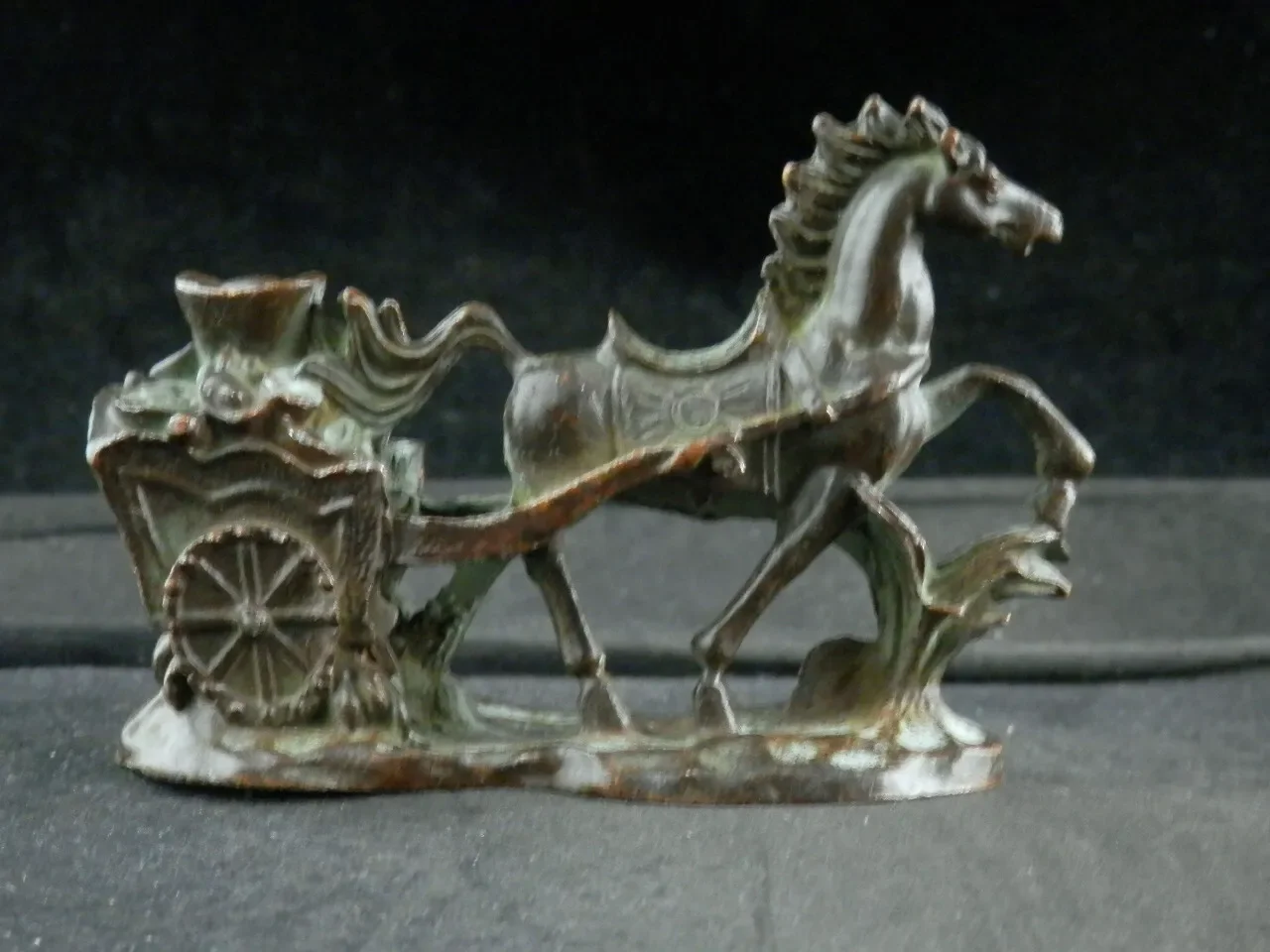 4.0 Inches Chinese Bronze Hand Made *Horse W/Carriage* Statue