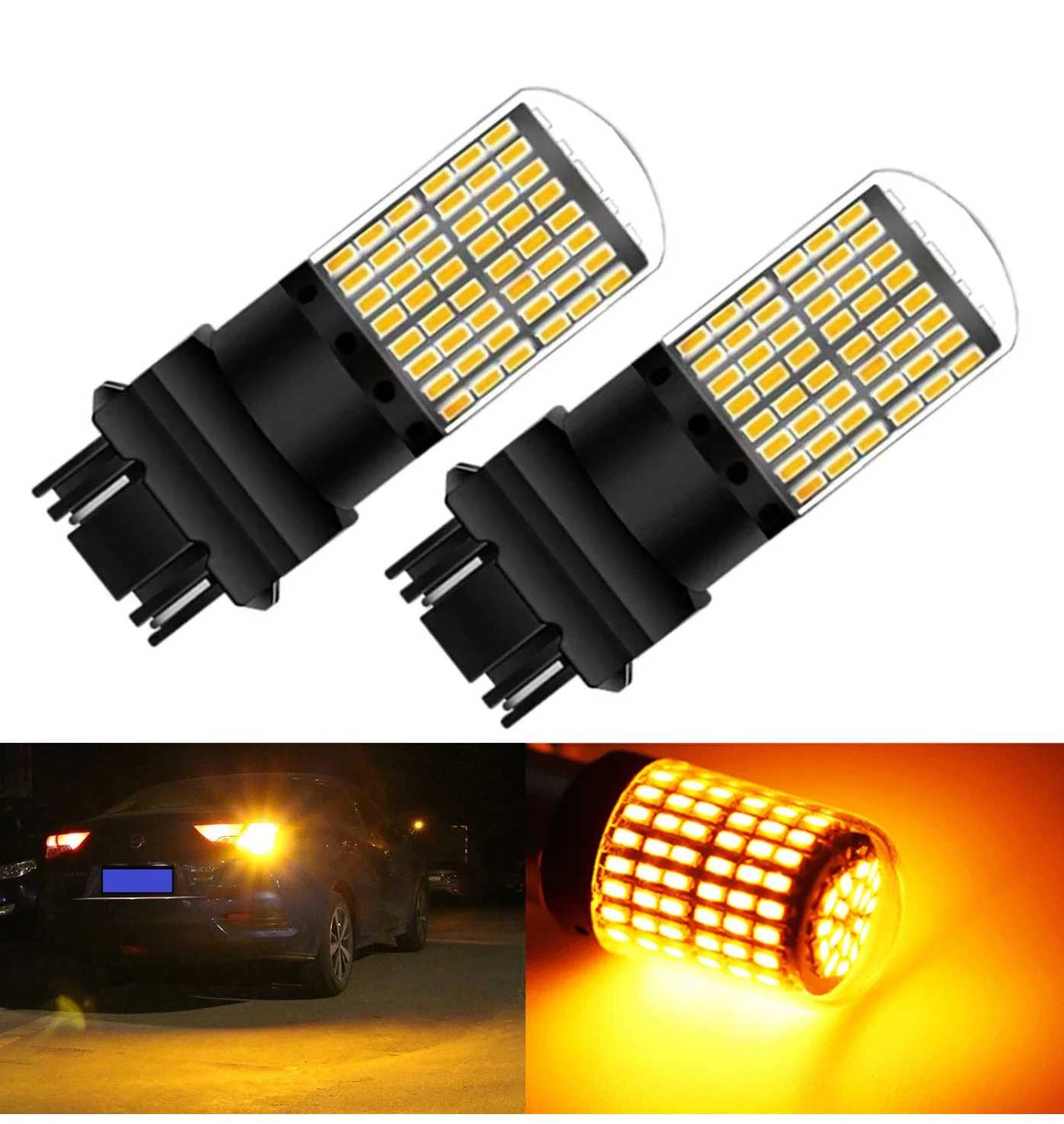 2x T25 3157 LED Bulbs High Power 144 SMD Turn Signal Brake Tail Light, Amber
