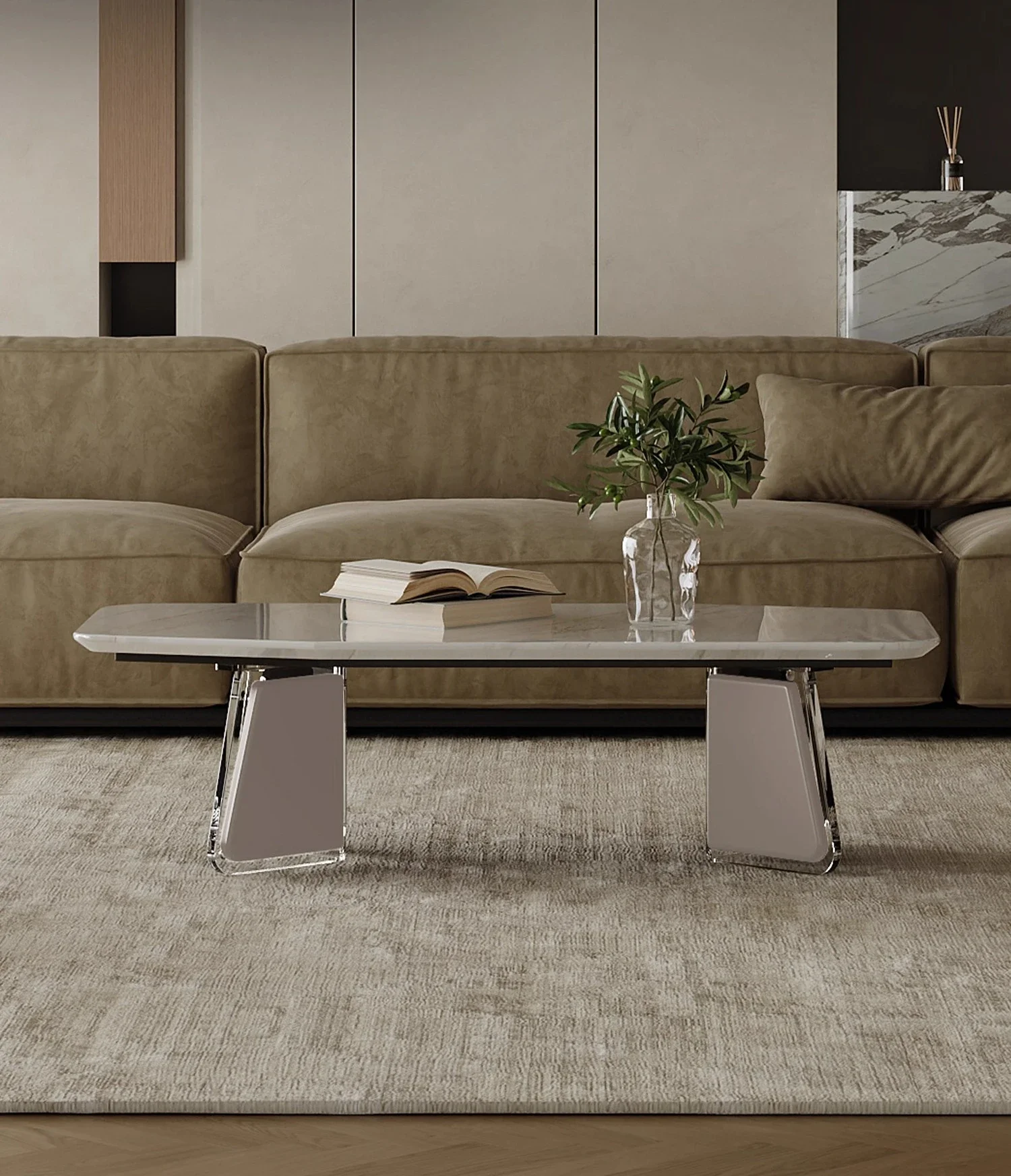 

1Italian Minimalist Marble Coffee Table Irregular Acrylic Floating Living Room Modern Simple