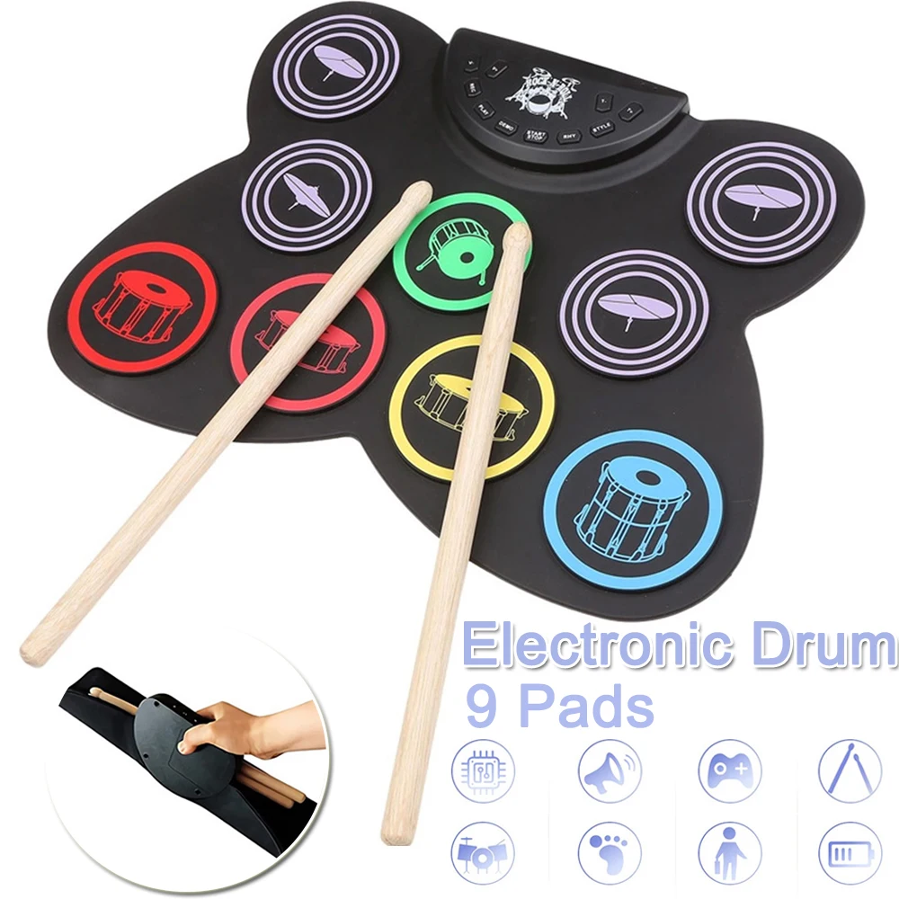 

Рулон барабана Практика Pad педаль контроллер миди барабан комплект с барабаном палочки Сенсорная чувствительность отличный праздничный подарок на день рождения для детей
