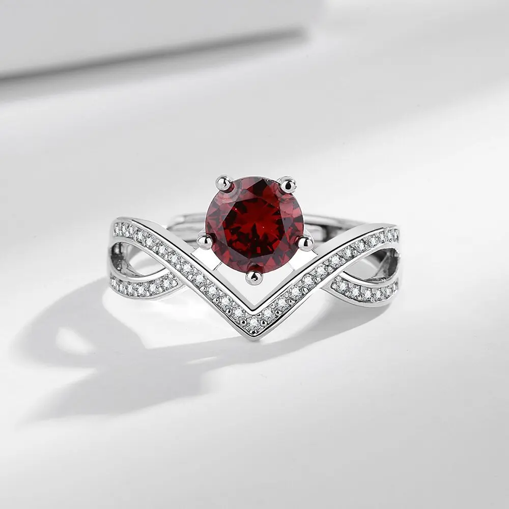 Luxury Red Ruby Color CZ Engagement Ring, 925 Sterling Silver Infinity Band Ring, Bridal Wedding Jewelry Gift for Her