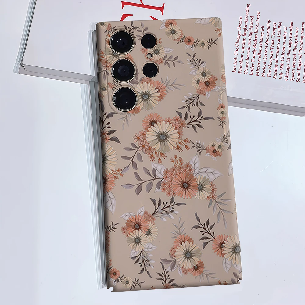 Peach Daisies Phone Case for Samsung Galaxy S26 S25 Ultra S24 S23 Ultra Plus Glossy Double-layer Back Cover