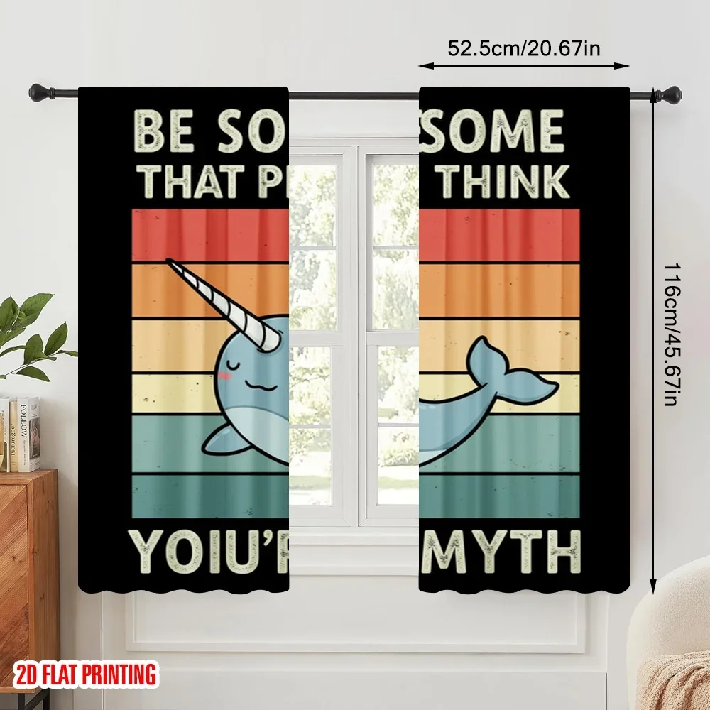 2pcs 2D flat printing Drapes Narwhal Myth Awesome Cool Polyester Fabric Without Electricity Holiday Decorations for Indoor