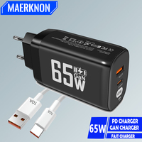 GaN 65W Charger USB Fast Charging Type C Quick Charger 3.0 Wall Adapter 10A PD Type C Cable For iPhone Xiaomi Samsung Oneplus