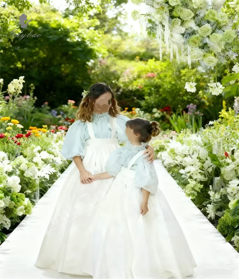 Hochwertiges zweiteiliges Set, weißes Blumenmädchenkleid aus Tüll mit weißem Taft, Erstkommunion, Prinzessin, Hochzeit, Party, Abendkleider