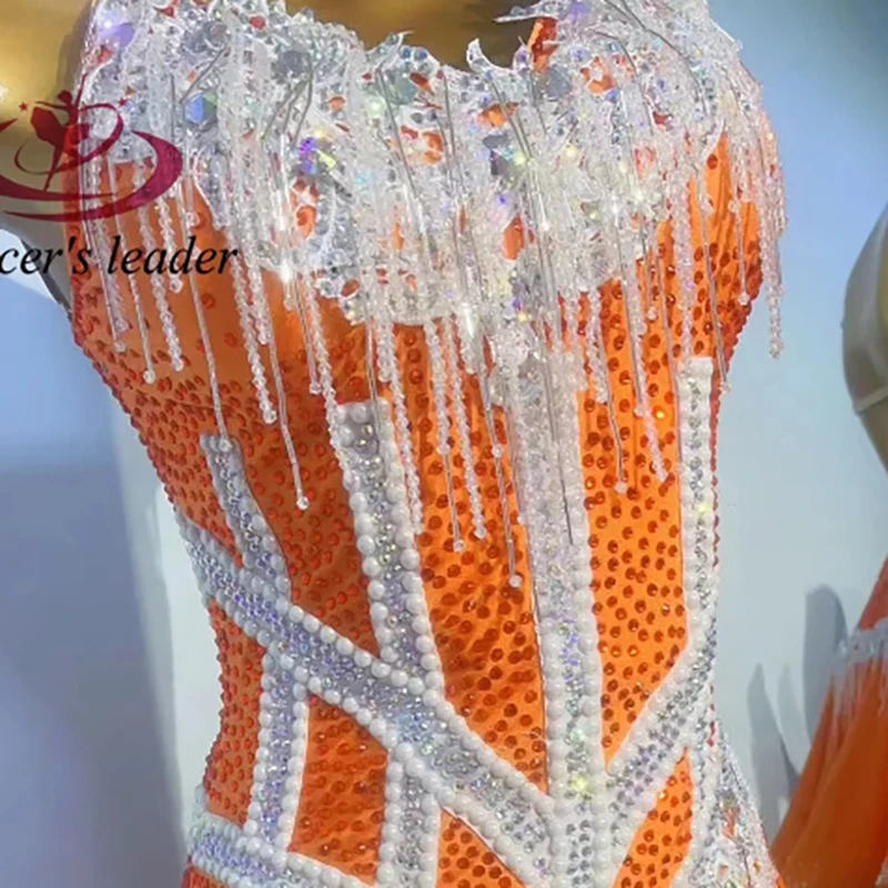 Latin Dance Dress High-end Custom Pearl Stitching Crystal Tassel High Flash Rhinestone Female Adult Stage Professional Clothing