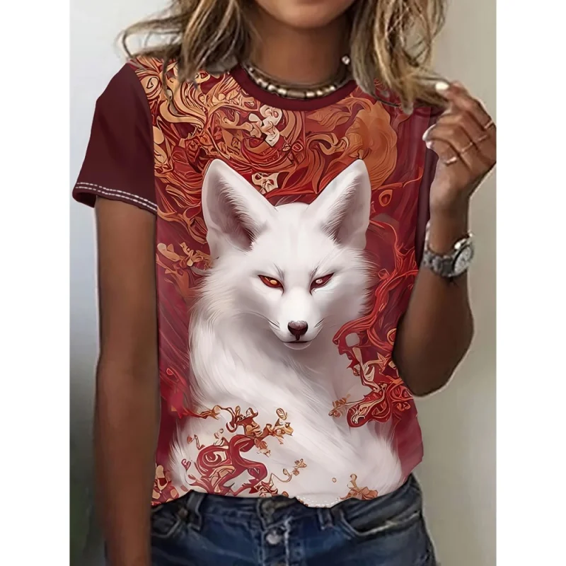

Cat Fox Sloth Pattern T Shirt For Women Fun Animal 3D Printed Short Sleeves Summer Loose T-Shirts O-Neck Tops Tees Streetwear