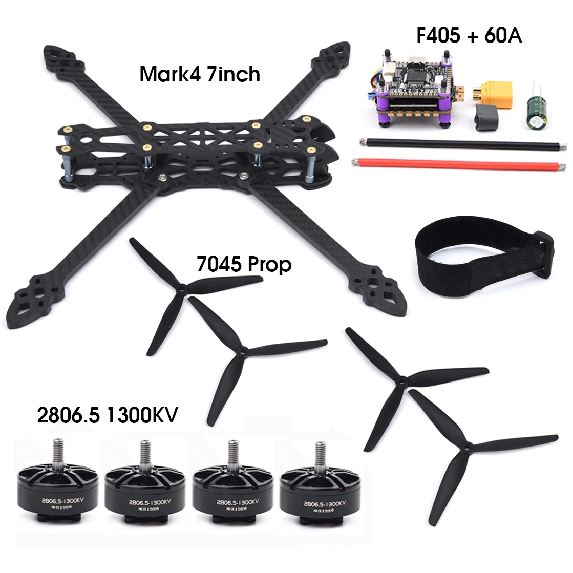 

Mark4 7inch 295mm Carbon Fiber Frame F4 F405 Flight Control 60A ESC 2807 1300KV Motor 7045 Propeller for FPV Long Range Frame