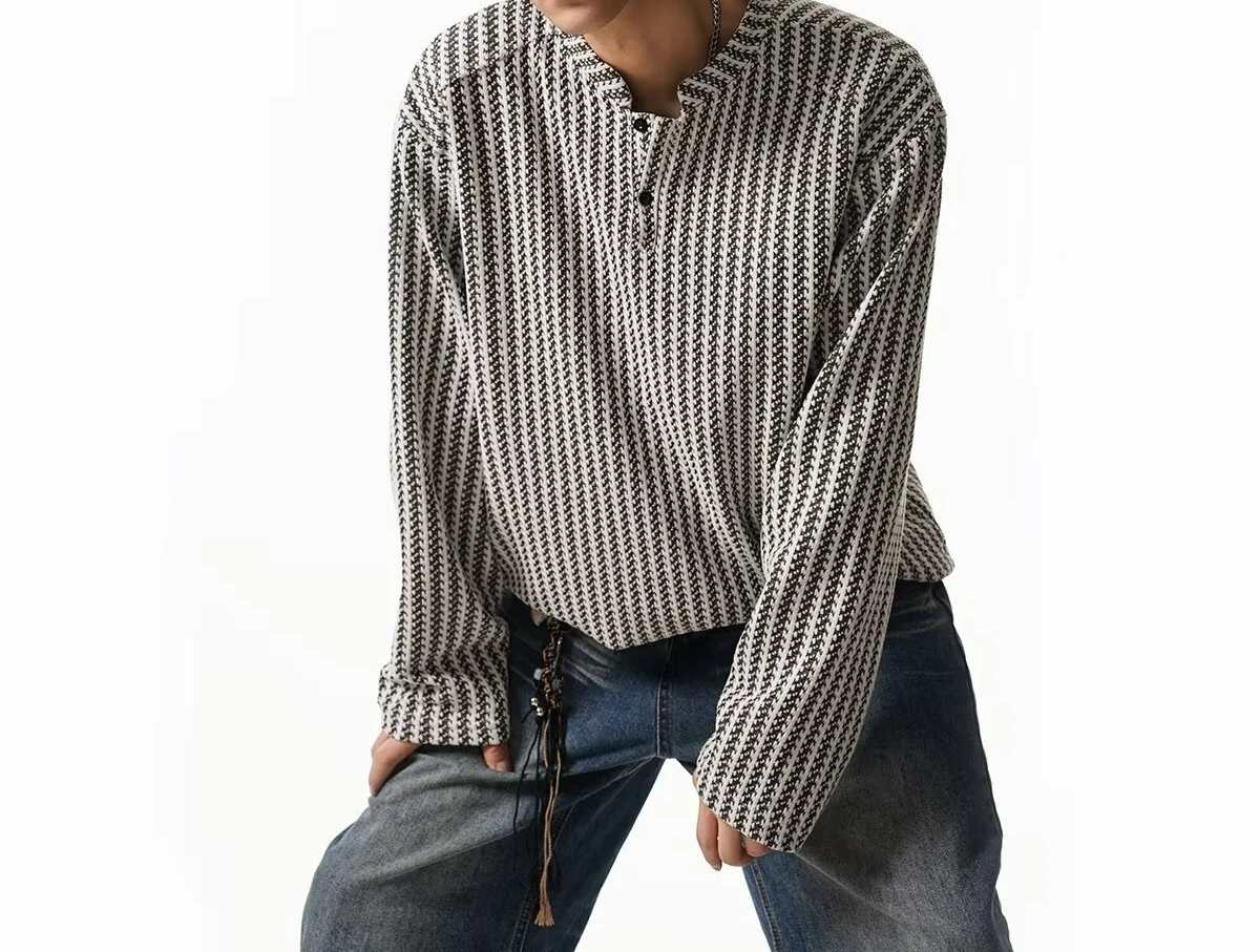 

Design Fish Bone Pattern V-neck Long-sleeved Sweater Men's Casual Loose Top Men's Clothing