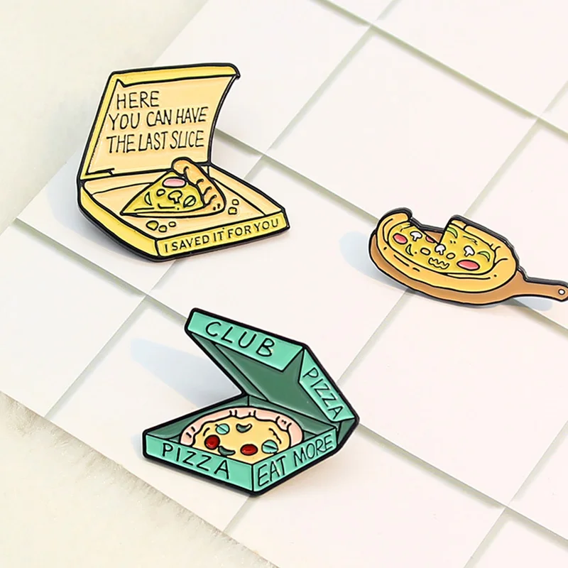 2021 New Arrival Green Plant Elf Pizza Food Enamel Jewelry Cartoon Pizza Club Takeaway Fast Food Badge Pendant Gifts