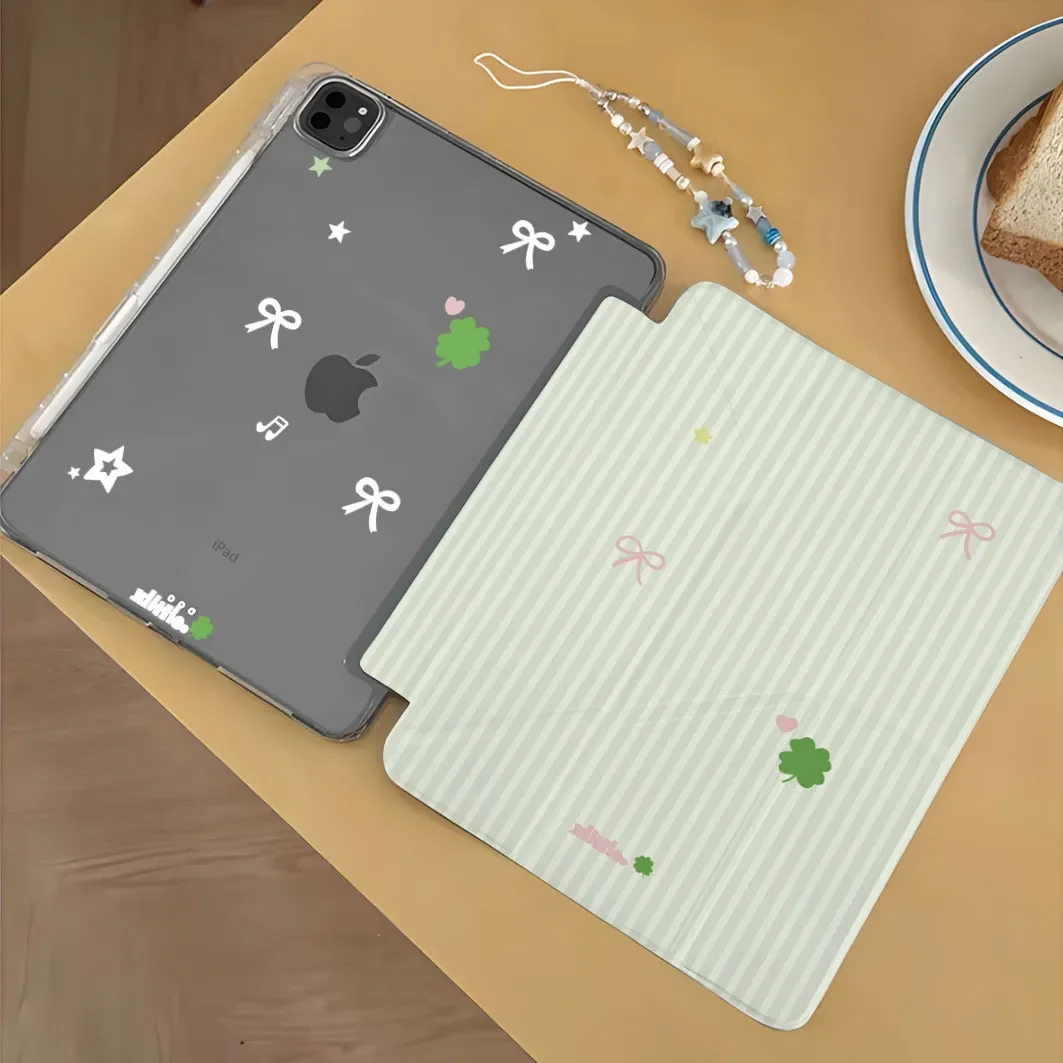 

Чехол-подставка для планшетов с узором «Четырехлистный клевер» для iPad Pro 11, 12.9, 13, M4, M3, 9.7, 10.2, 5/6-го, 7/8/9-го, 10-го, 11-го поколений, Mini 6, 7, Air 3, 4, 5, 6