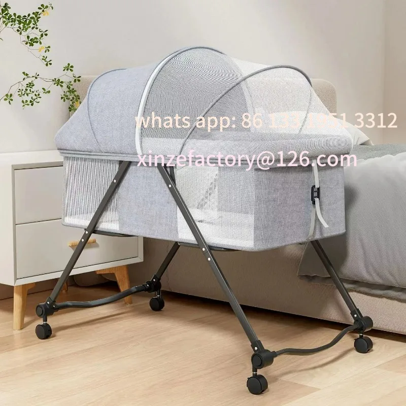 

Customizable New baby rocking chair baby soothing recliner children's foldable four-wheel rocking bed