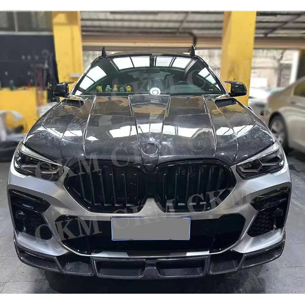

Передний бампер из углеродного волокна, капот двигателя для BMW X6 G06 2020 + FRP, Стайлинг автомобиля, обвесы, капот двигателя, аксессуары