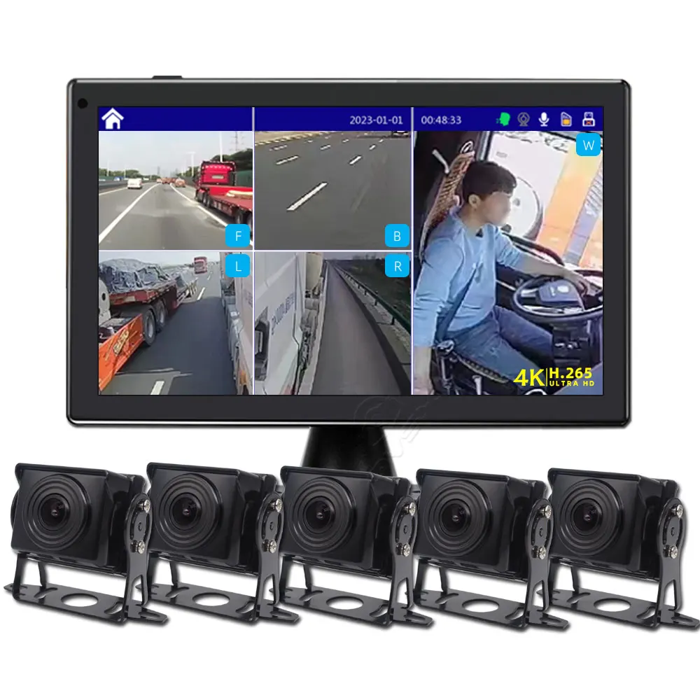 10.1 Inch Touch Screen Car Monitor 5CH MDVR Camera AHD 720P Color Night Vehicle Cam Systems Parking Video Recorder