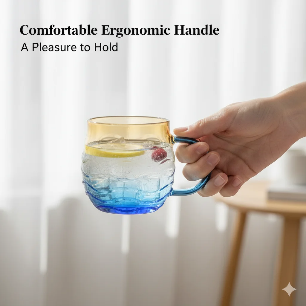 

Sea Glass Sunset Mug Gradient Color Wave Design Handmade Transparent Glass Cup Aesthetic Coffee Mug For Home Drinkware Gift