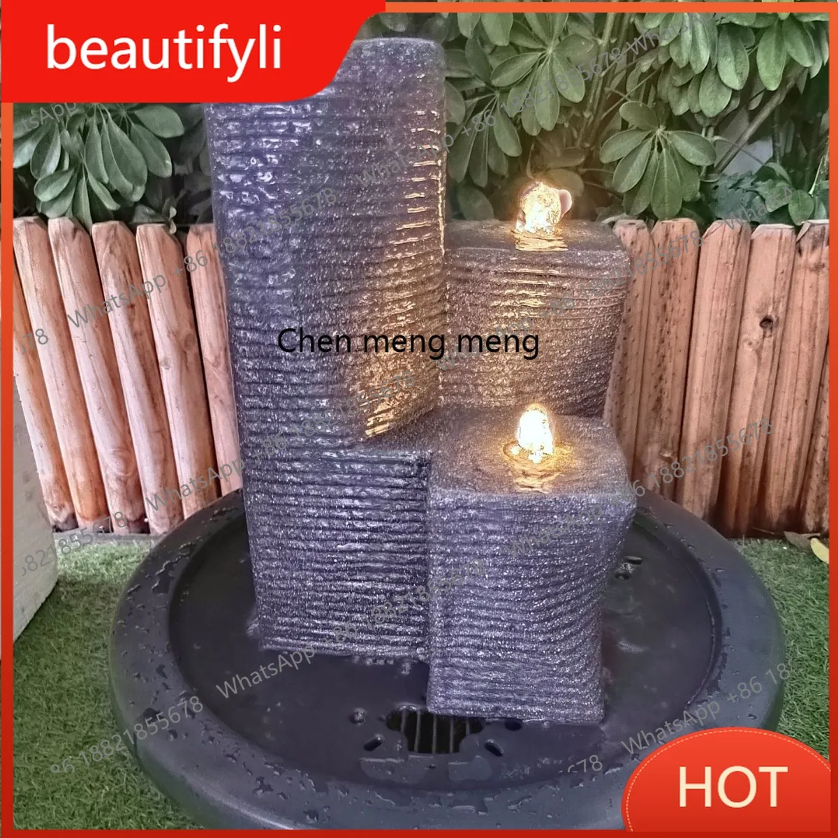 A139 Garden garden rotating three-column fountain with round plastic basin flowing water landscape outdoor