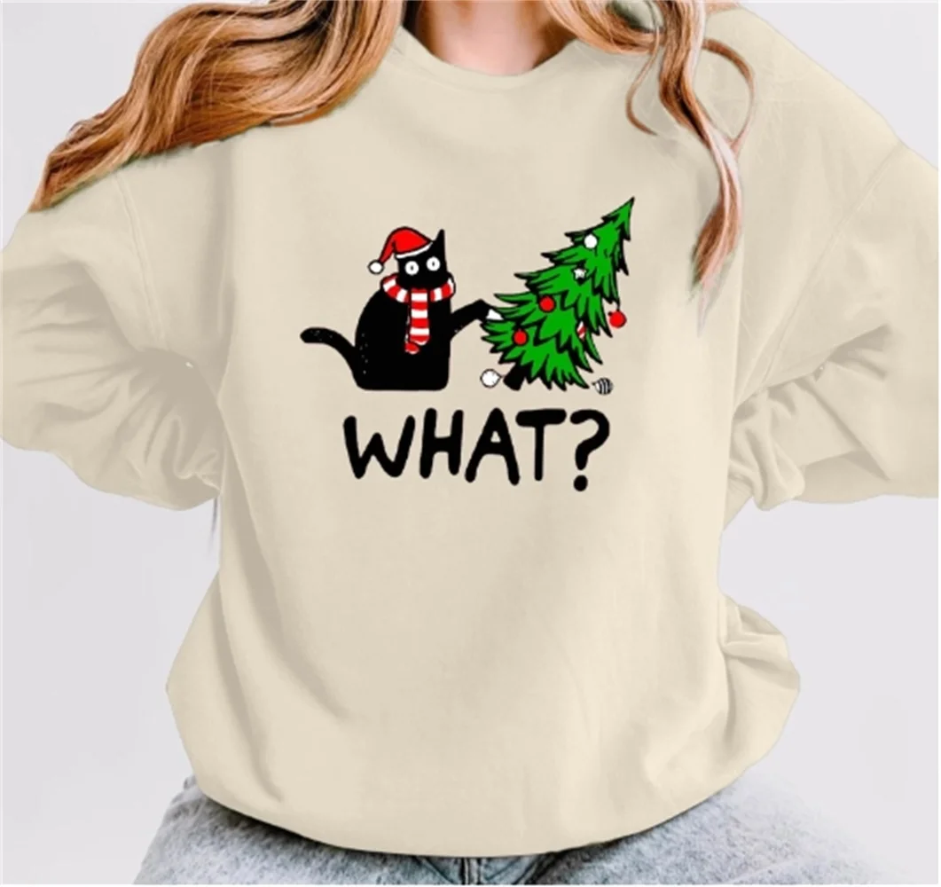 

Ladies' Greentown Christmas printed casual sportswear round neck long sleeved hooded sweatshirt top