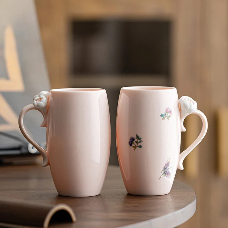 Handmade Clay Flower Tea Cup Ceramic Mug for Milk Juice Flower Tea Coffee Water Home Office Use Table Desk Kitchen Drink Cup