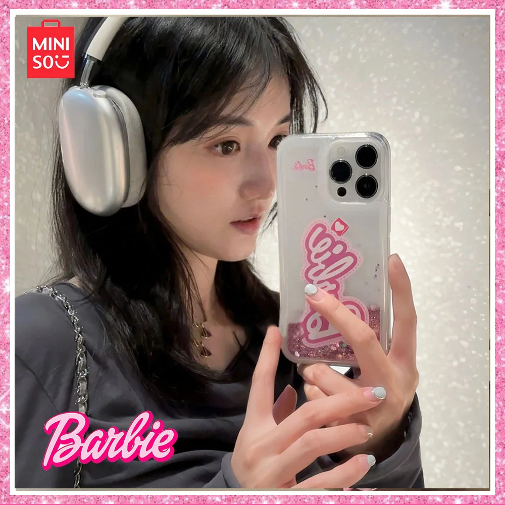 2024 Miniso Barbie New Fashion Pink Quicksand Transparent Fun Y2K Iphone Case Iphone12/13Pro/14Promax Kawaii Girl Birthday Gift