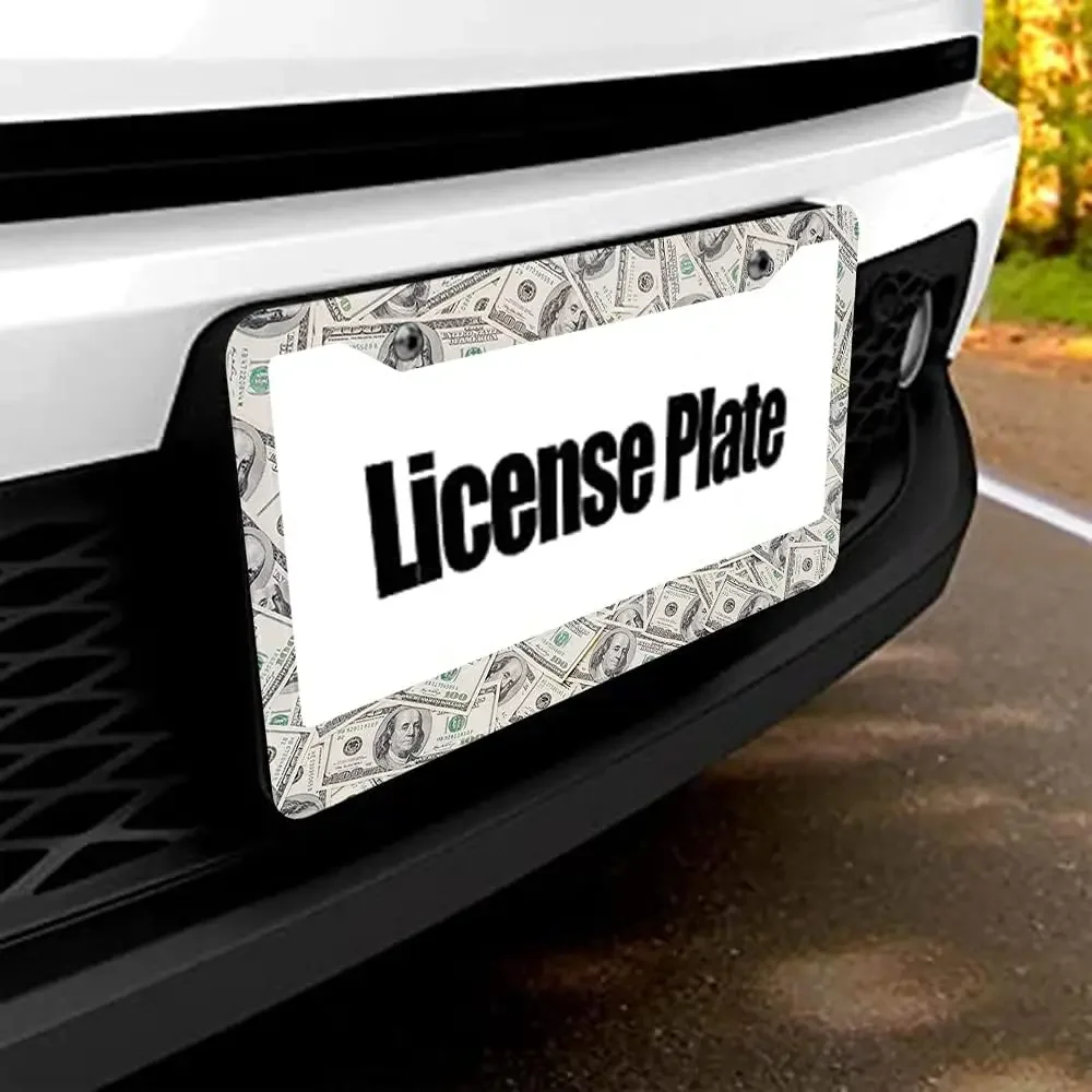 Dólares dos eua quadro da placa de licença contas de dinheiro americanas suporte de placas de licença do carro engraçado molduras de cobertura da placa de licença para veículos dos eua