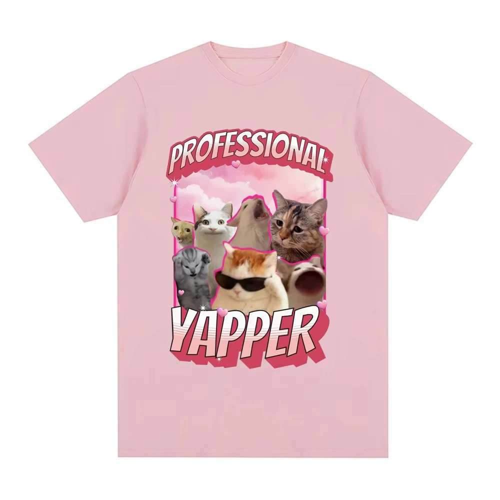 Funny Professional Yapper Meme Cat Graphic T-Shirt Women Fashion Vintage Short Sleeve T Shirt Cotton Casual Comfort T-shirts