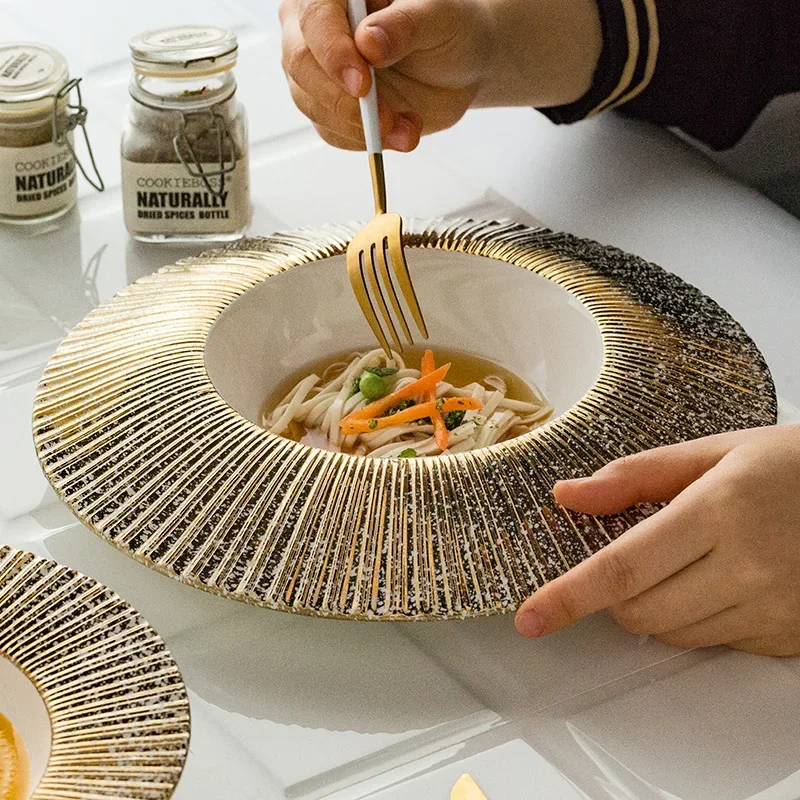 Creative Straw Hat Plate Western style pasta dish Hotel Ceramic Deep Plate Bowl pratos chiques porcelain dinner dishes