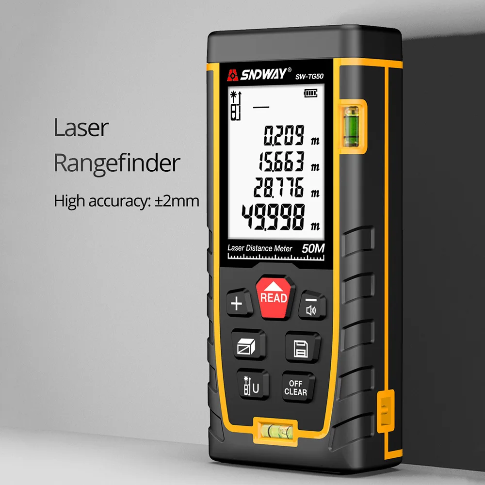 SW-TG 50/70/100/120M Measure Distance Meter Laser Levels Portable Digital Measure Tool Range Finder Backlit LCD Display IP54