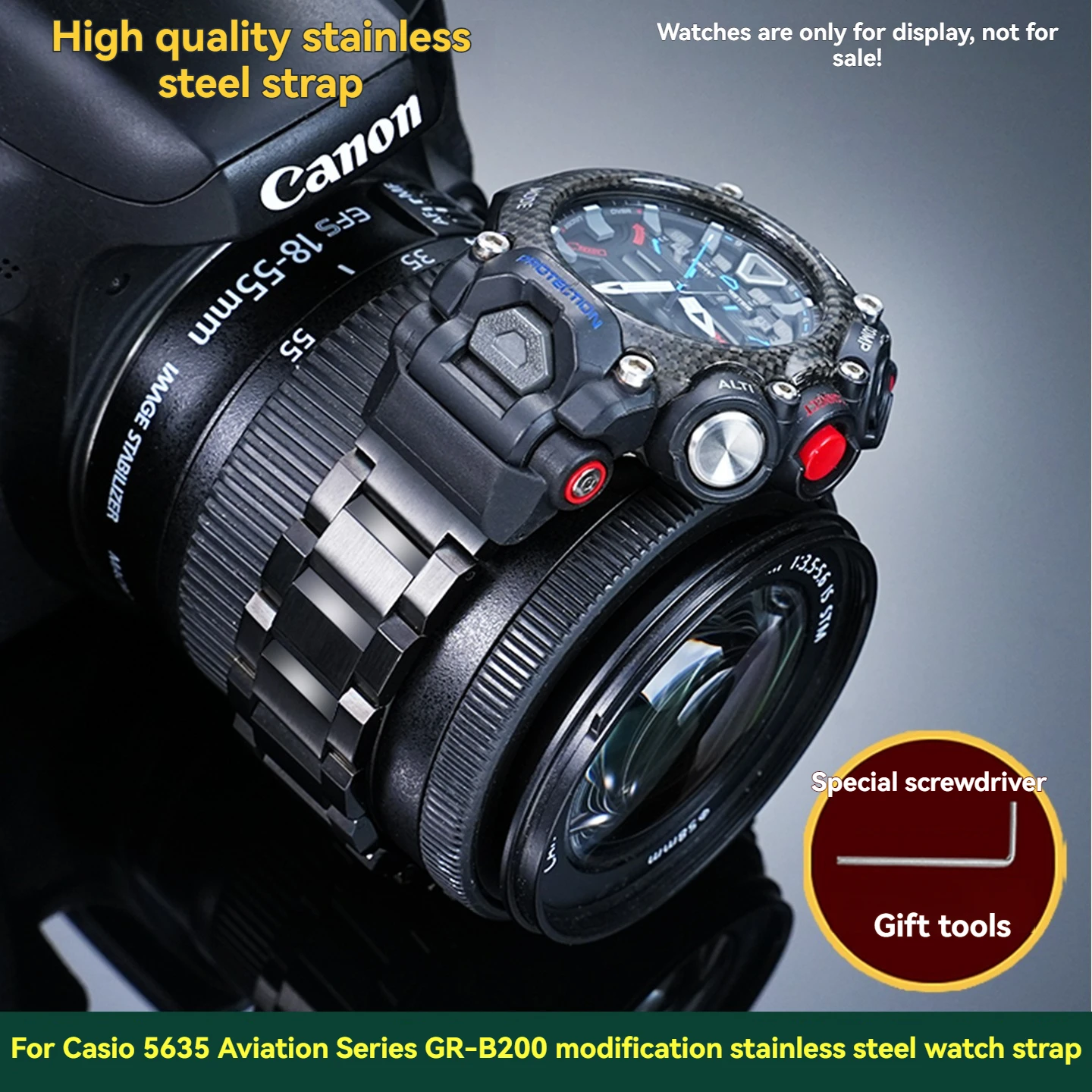 Gr-b200 Cadena de reloj de acero inoxidable para hombre para Casio G-SHOCK 5635 Aviation Dominator GR-B200 accesorios de correa de reloj de acero fino