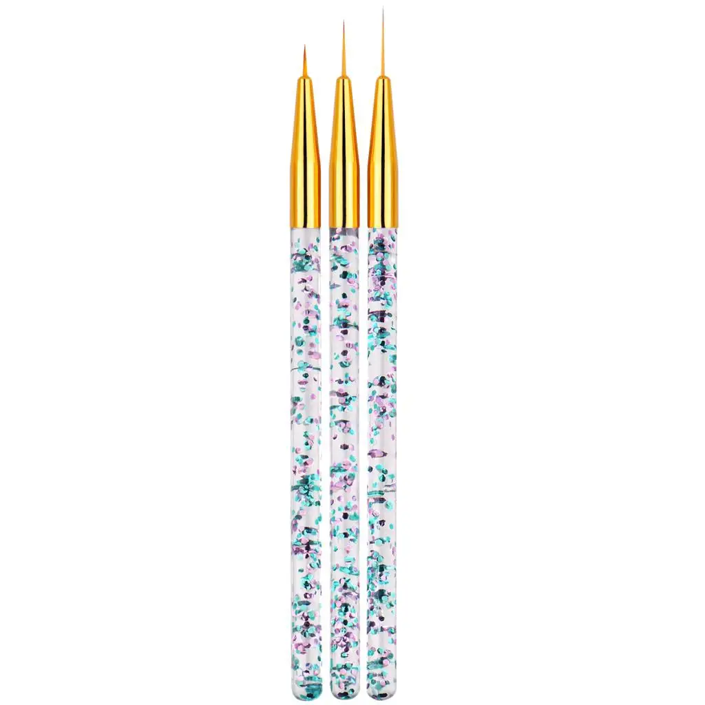 Juego de pinceles para decoración de uñas, 3 piezas, súper finos, 3 tamaños, para trazos, detalles pequeños