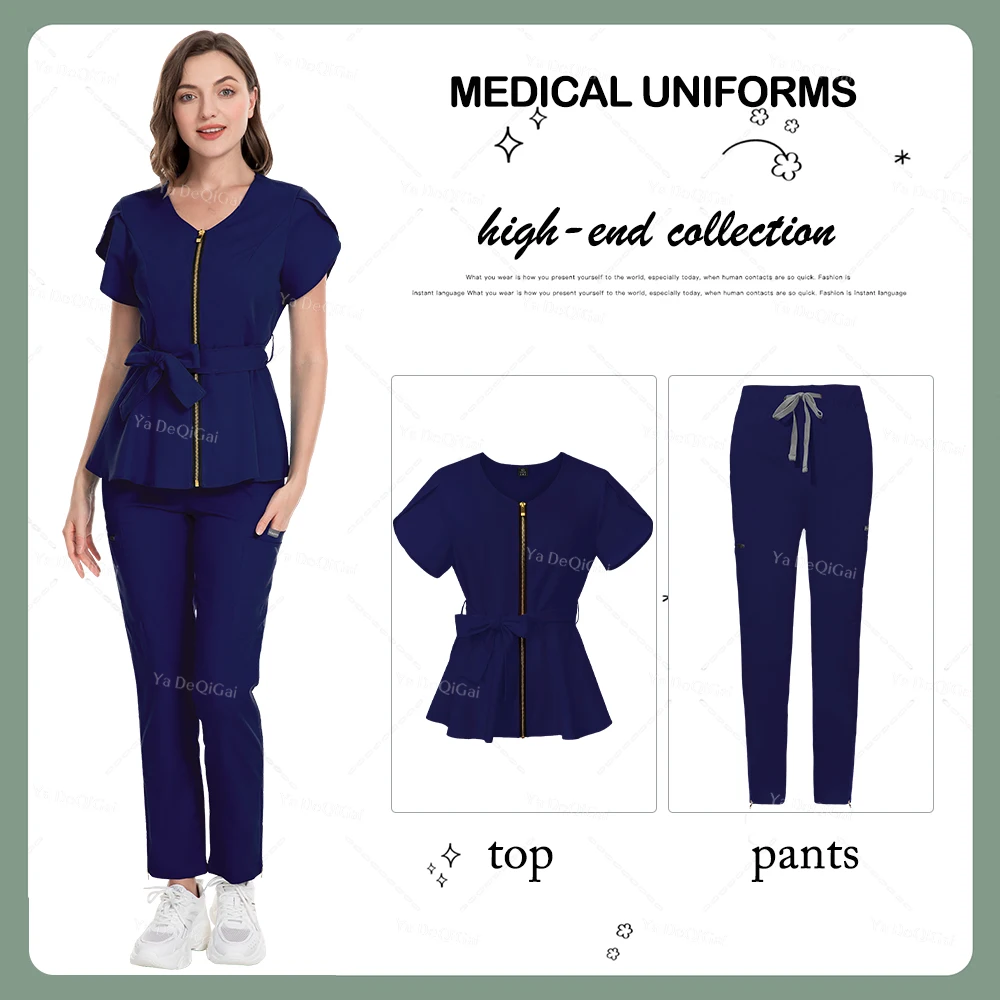 Mulheres Hospital Scrubs Uniformes Set, Uniformes de Enfermeira, Roupa médica, Uniforme de salão de beleza, Clínica Odontológica Ternos Spa, Acessórios de enfermagem